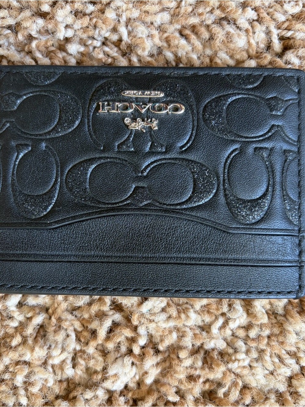 Coach Black Embossed Signature Leather Card & Key Holder